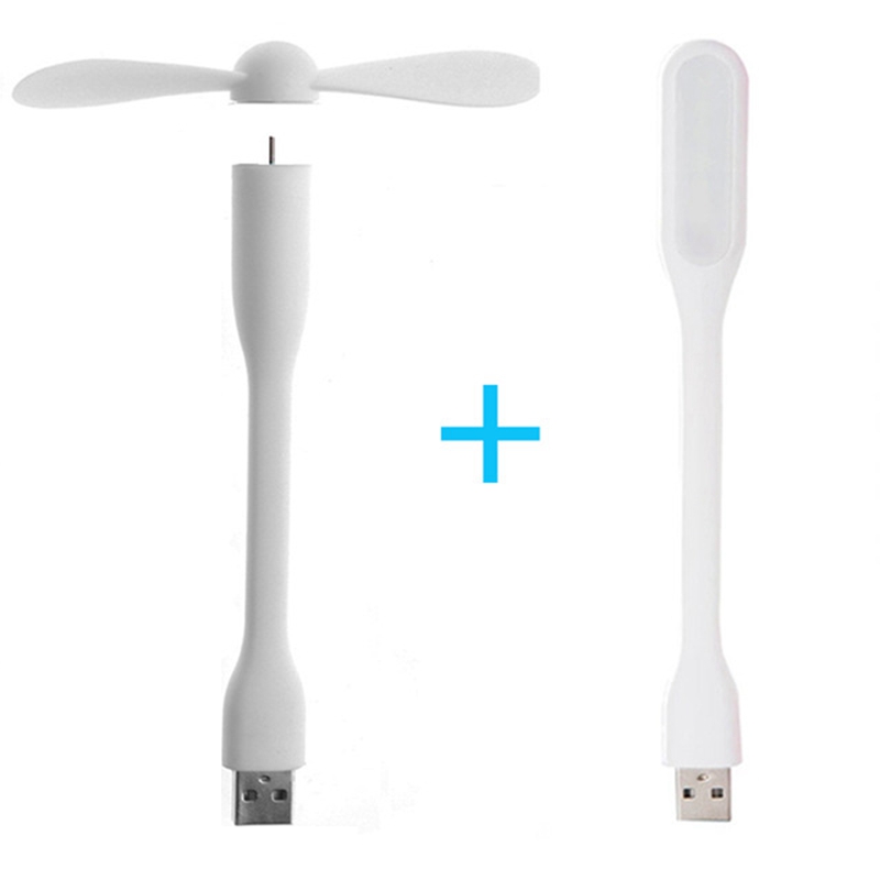 Mini ventilateur USB flexible et pliable avec lumière LED, humidificateur, banque d'alimentation, ordinateur portable, gadget d'été,: WHITE