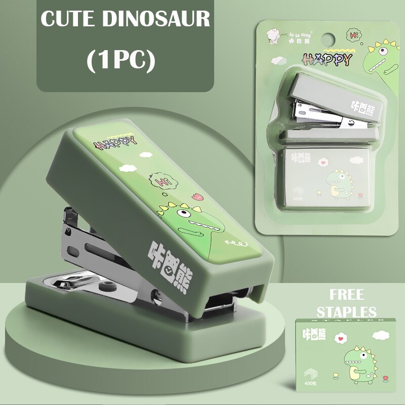 Mini Morandi Color White/Pink/Green/Blue Metal Stapler Set With Staples Binding Tools Stationery Office School Student Supplies: Cute Dinasaur