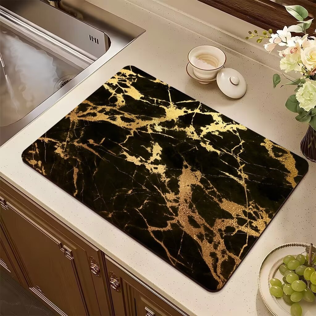 Moderne Marmor-Abtropfmatte, Kieselalgen-Schlammteppich für Küche, Badezimmer, rutschfeste Unterlage, Super saugfähige Abtropfpads für Zuhause, Couchtisch-Dekoration: 40x120 cm / Blau