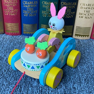 Kinderen Houten Beer Towing Auto Baby Towing Peuter Cartoon Beer Drum Speelgoed Auto Dier Little Bunny Towing Auto: F285 Little Bunny Trailer