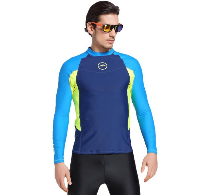 SBART Men Long Sleeve Anti UV Rashguard Surfing Diving Swim Shirt Snorkeling Tops Jellyfish Swim Clothing Bathing Beach Shirts: Blue / XL