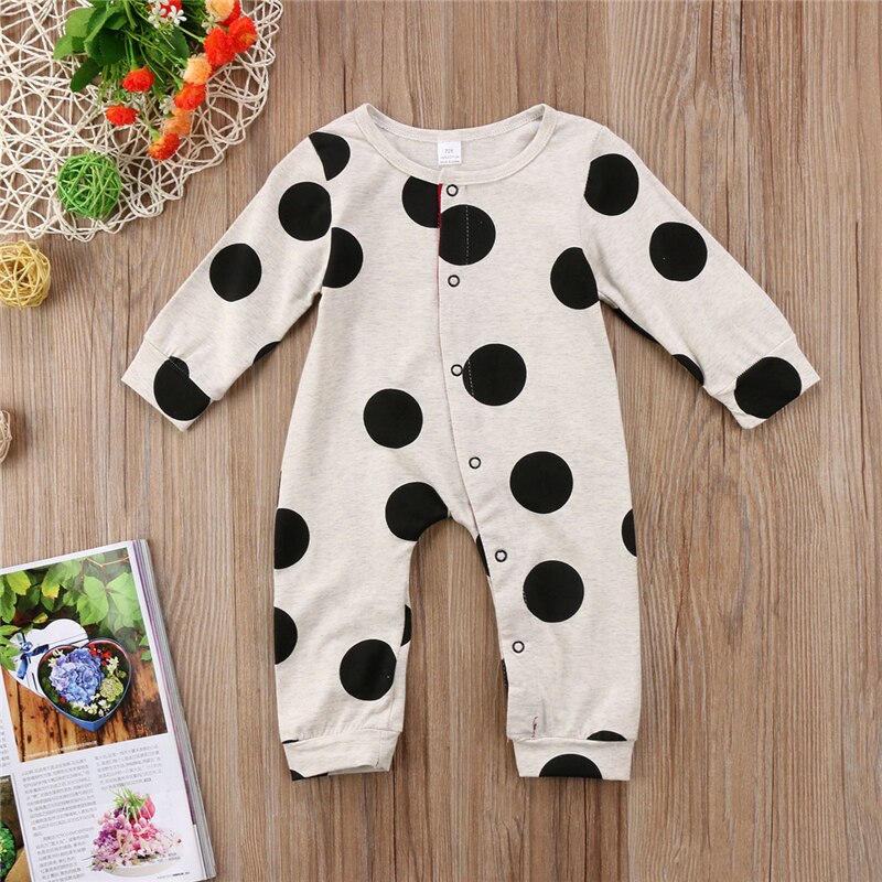 Pasgeboren Baby Meisjes Jongen Grijs Stip Print Lange Mouwen Romper Jumpsuit Outfits Vallen Kleren