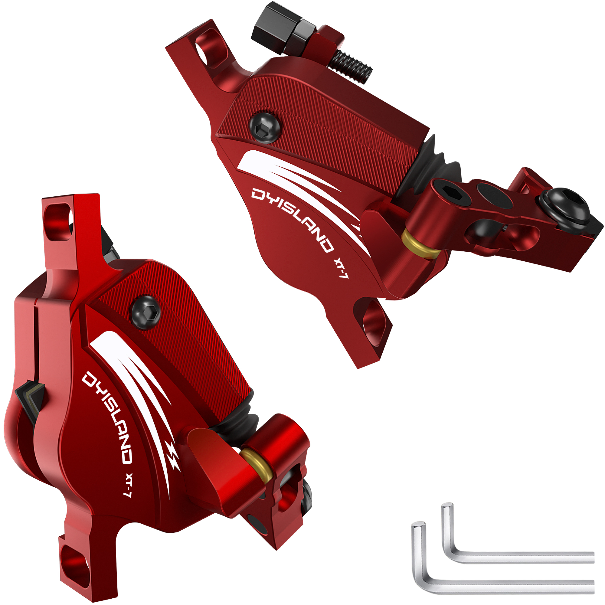 DYISLAND XT7 MTB Line Pulling Hydraulic Disc Brake Electric bike Line Pulling Oil Pressure Calipers Mountain bike brake: Red