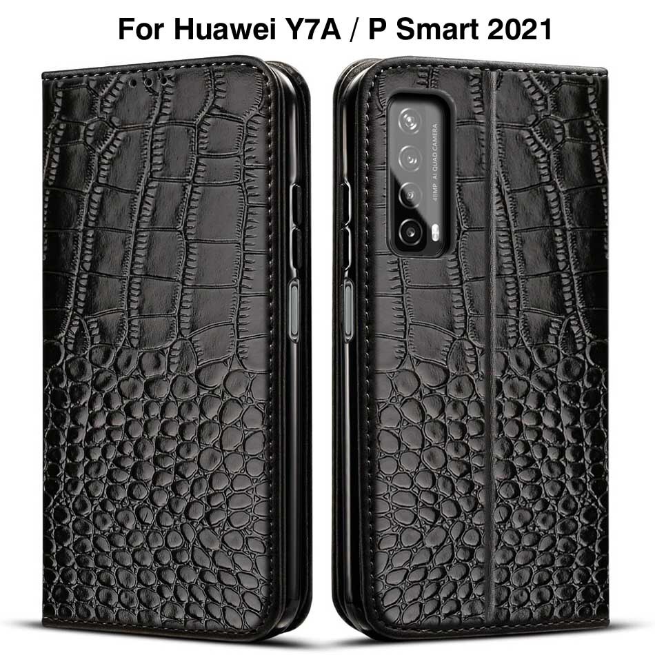 Funda de cuero con tapa para Huawei Y7A P Smart , carcasa con tarjetero para Huawei P Smart: Huawei Y7A / Black