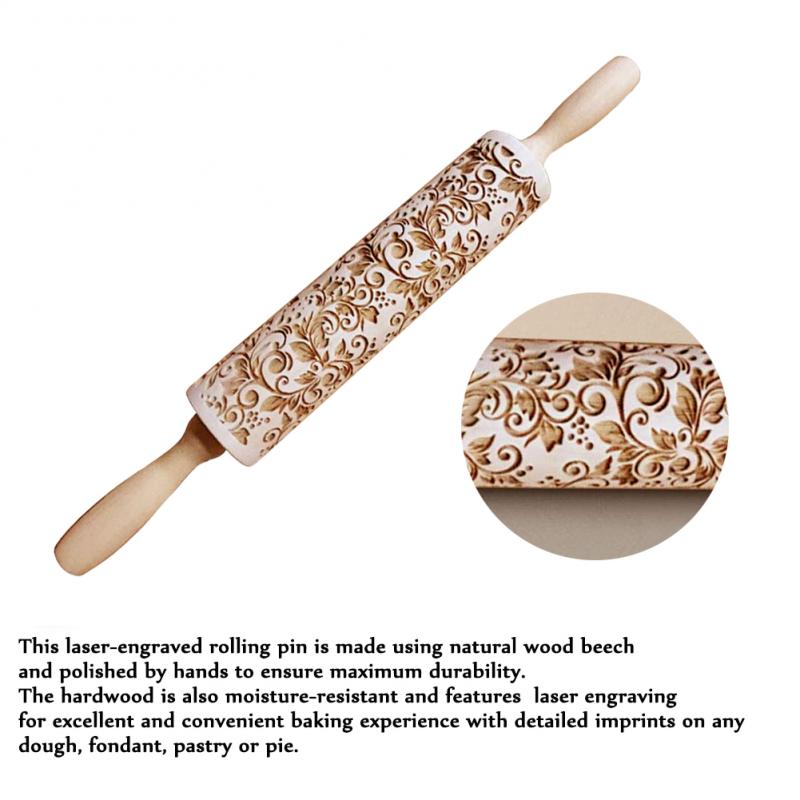 Kerst Reliëf Rolling Pin Gegraveerd Rolling Pin Voor Bakken Cookie Deeg Embossing Gegraveerd Houten Deegroller Cookie Roller