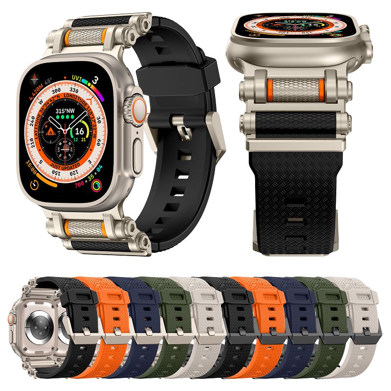 Urrem til apple watch ultra 2 remme 49 46 45 44 42mm holdbart metalstikrem til iwatch  s10 9 8 7 tpu sportarmbånd
