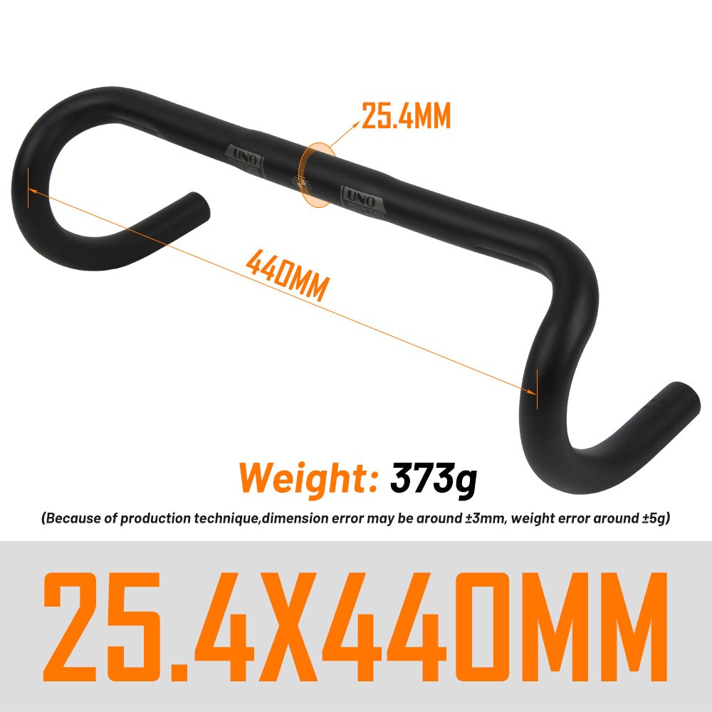 UNO CR12 Aluminium Alloy Road Bicycle Handlebar Matte Bar Red/White Logo 25.4/31.8*380/400/420/440mm Bike Parts: 25.4-440 Black