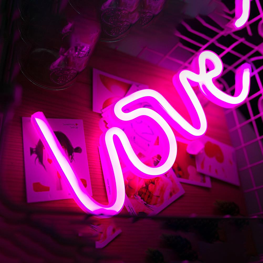 Neon Light Romantic Pink LOVE Letters LED Lighting Pannel USB Charging Home Decor Room Lamp Wedding Festival Party Neon Lamp