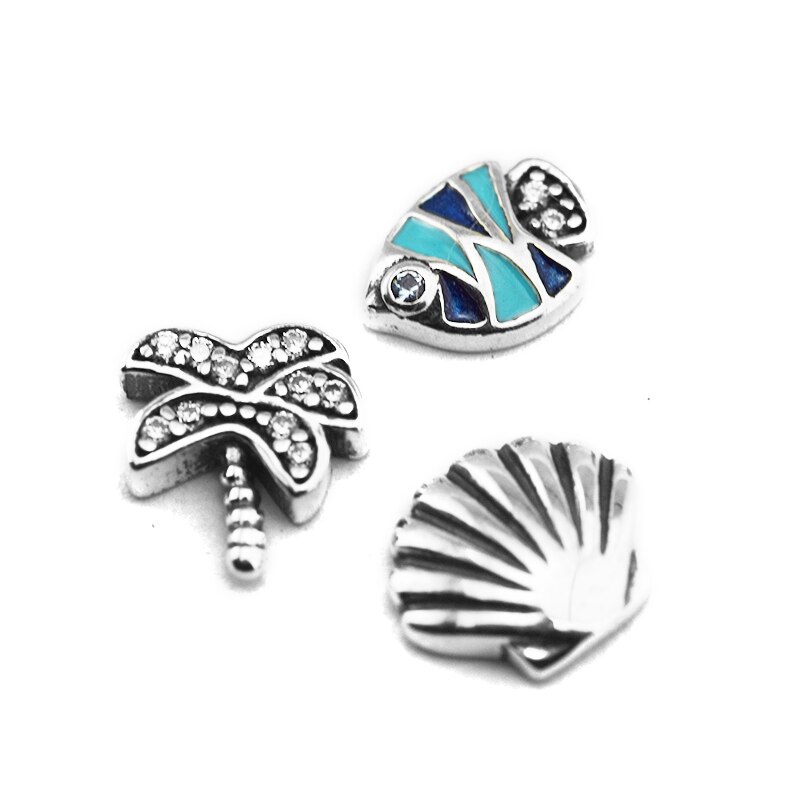 Petites Charms 925 Sterling Silver Women DIY Beads Jewelry Making for DIY Box Floating Locket Necklace: Tropical Petites