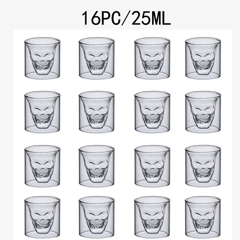 2-16Pcs 25Ml Schedel Cup Dubbel Transparant Glas Bier Whiskey Vodka Wijn Water Champagne Cocktail Wijn Bril koffie Melk Mokken: 16PC skull cup 25ML