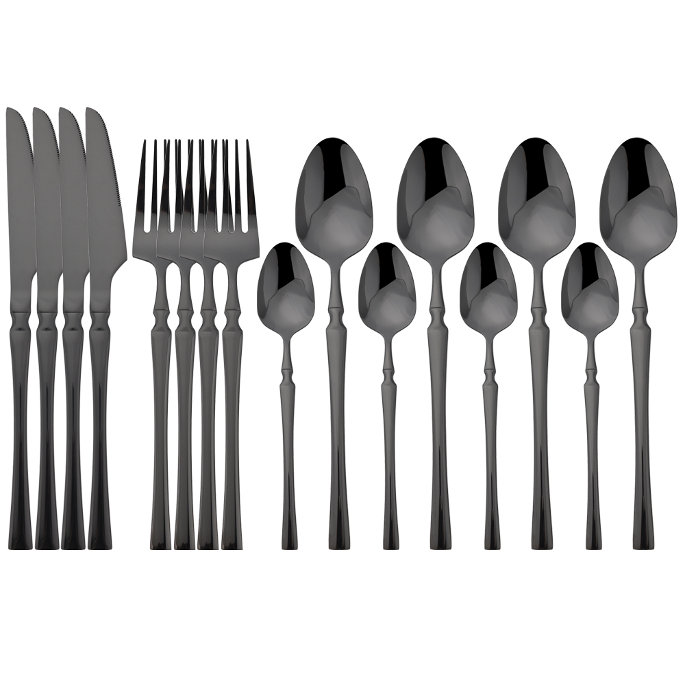 16 -teiliges rosen-essbesteck-set, bestehend aus messer, gabel, kaffeelöffel, edelstahlbesteck und küchenaccessoires im westlichen stil: Schwarz