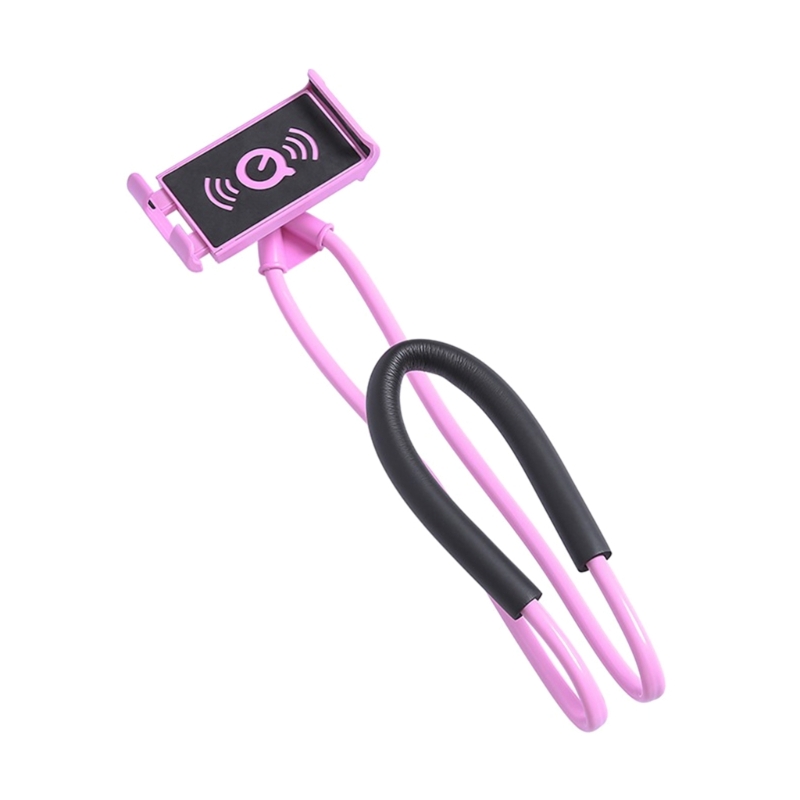 Soporte para teléfono móvil colgado en el cuello mejorado manos libres soporte para teléfono móvil Clip en la cama/mesa soporte: Rosa