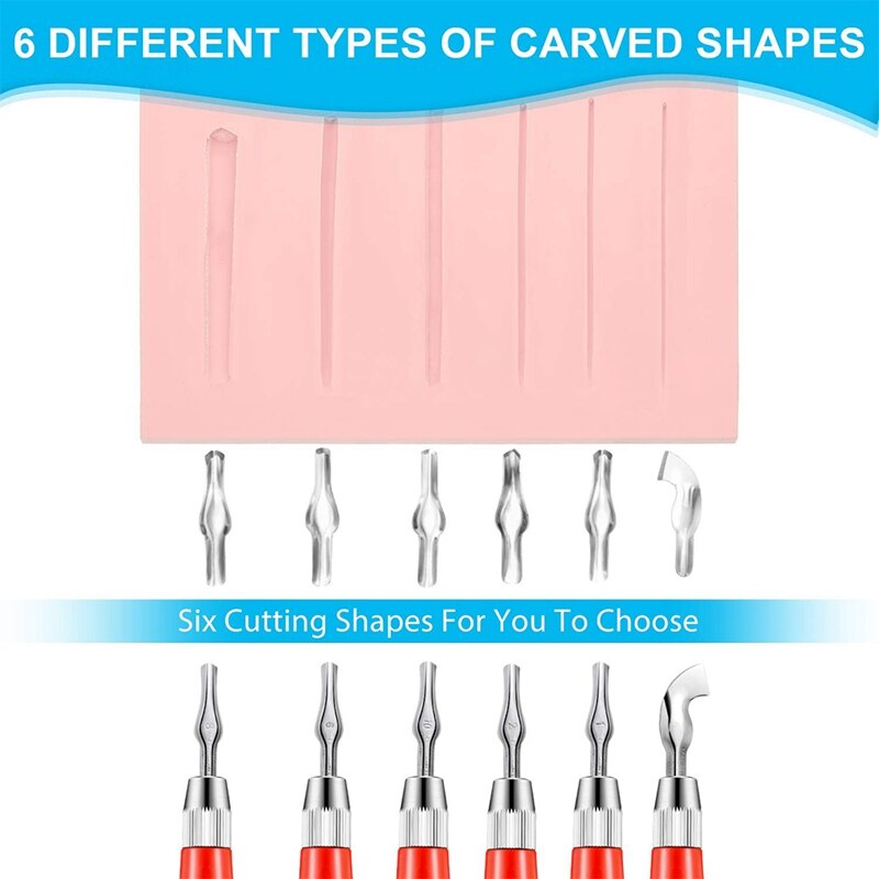 Rubber Stamp Making Kit Block Printing Tool Kit, Linoleum Cutter with 6 Types Blades, Tracing Paper,Rubber Carving Block