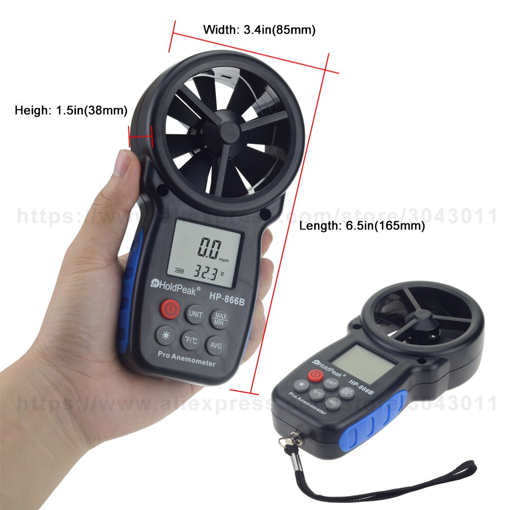 Multifunctionele Handheld Digitale Anemometer Speed Meetinstrumenten 0.3 ~ 30 M/s Windsnelheid Temperatuur Gereedschappen