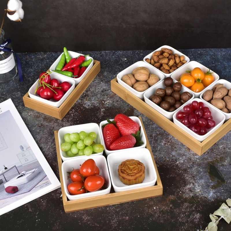 Ceramic Sauce Dish Divided Dipping Bowl Tray Condiment Dish Storage Tray for Kitchen Spices Vinegar Nuts Sushi Vinegar