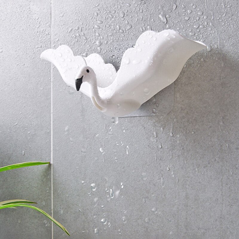Flamingo Soap Dishes Drain Suction Cup Box Wall-mounted Soap Protection Tray Storage Shelf Rack with Hook Bathroom Tools