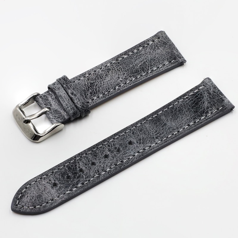 Retro Watch Strap Band 18mm 20mm 22mm 24mm Leather Watchbands Gray Black Brown Blue for Men Watch Accessories