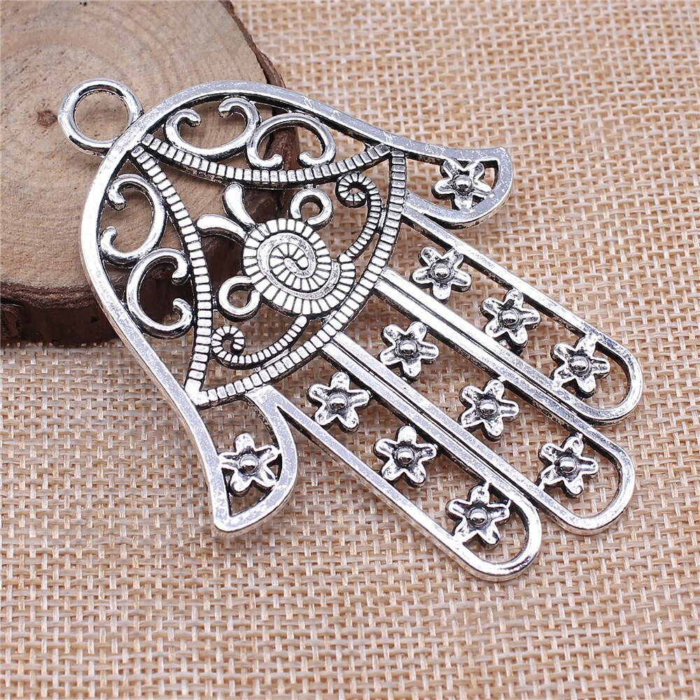 Wysiwyg 1 stk 85 x 62mm hamsa hånd charme med blomster store blomster hånd charms store hule blomster lufthansa hamsa hånd charms