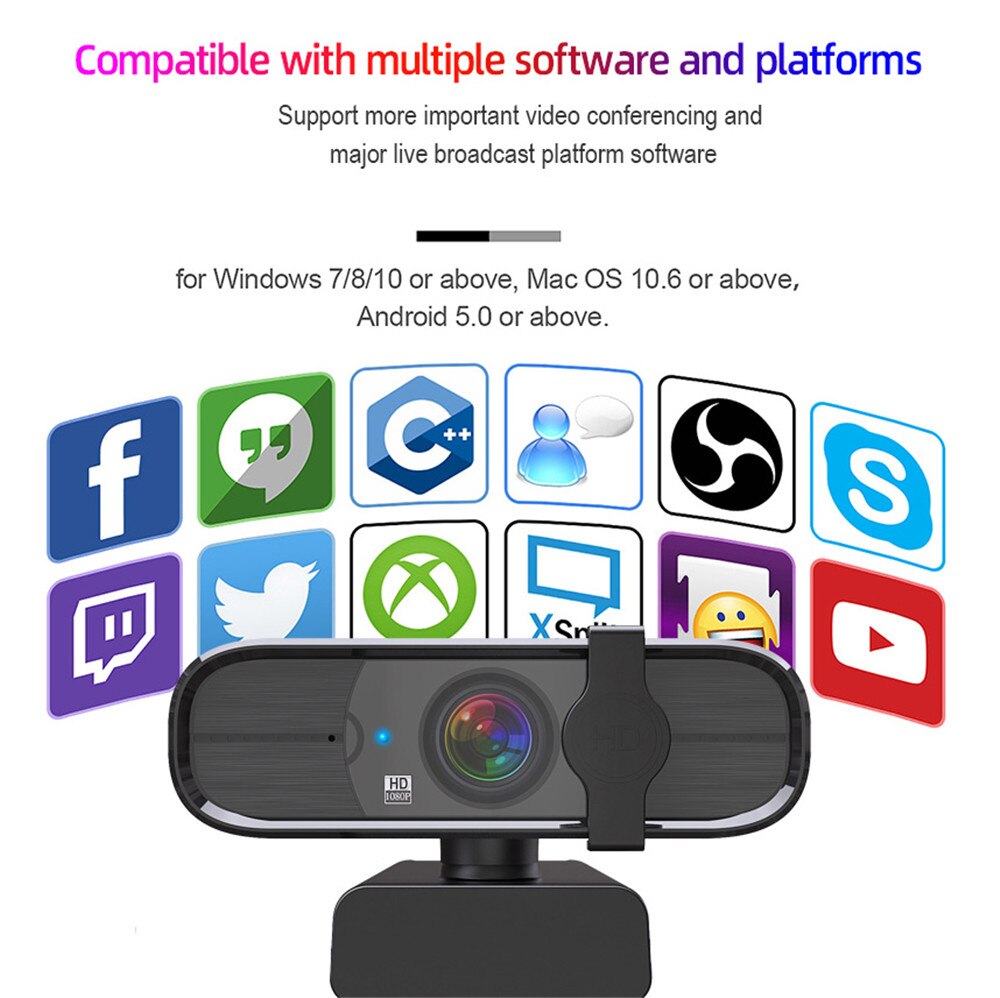 HD 1080P Webcam AutoFocus PC WebCamera with Microphone Rotatable Cameras for Live Broadcast Video Calling Conference Work