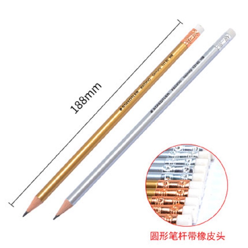 Staedtler Goud & Zilver Staaf Met Rubberen Hoofd Hb Student Potlood Office Potlood Met Gum 12 Stks/partij