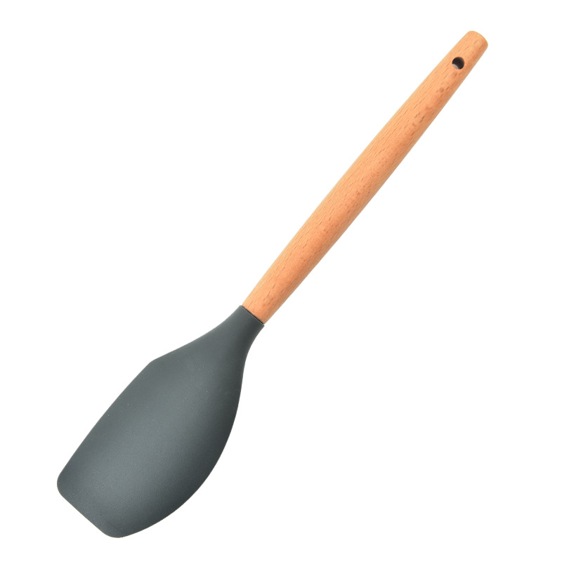 Silicone Kitchen Cooking Spatula Spade Turner Soup Spoon With Wooden Handle Baking Tools: army green