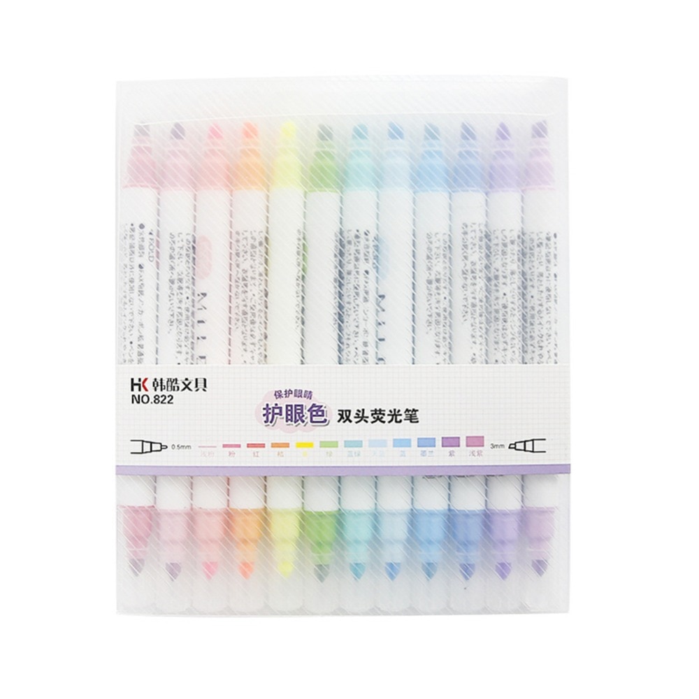 12 Pcs/set Double Head Nite Writer Pen Marking Pen School Office Supplies Art Highlighter Drawing Mark Pen Stationery e30