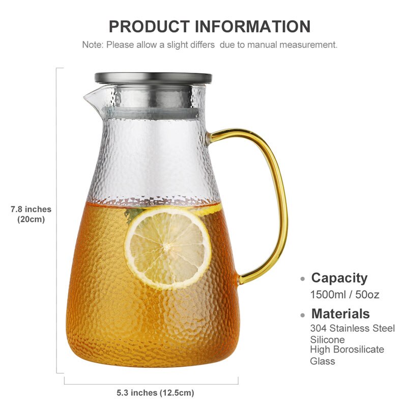 Glasvandkande glaskande vandkaraffel med håndtag koldtvandskande god kande til hjemmelavet frugtjuice iste: 1500ml