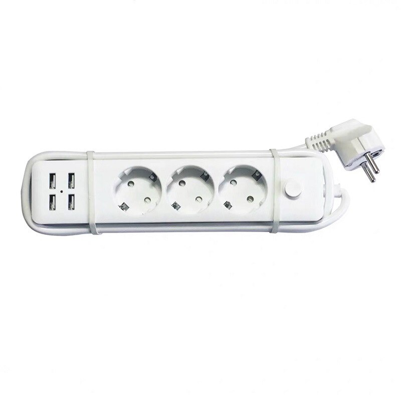 2200W Eu Plug Travel Power Strip Draagbare 1.8M Verlengsnoer Stopcontact Met 4 Usb Charger Socket Voor home Office