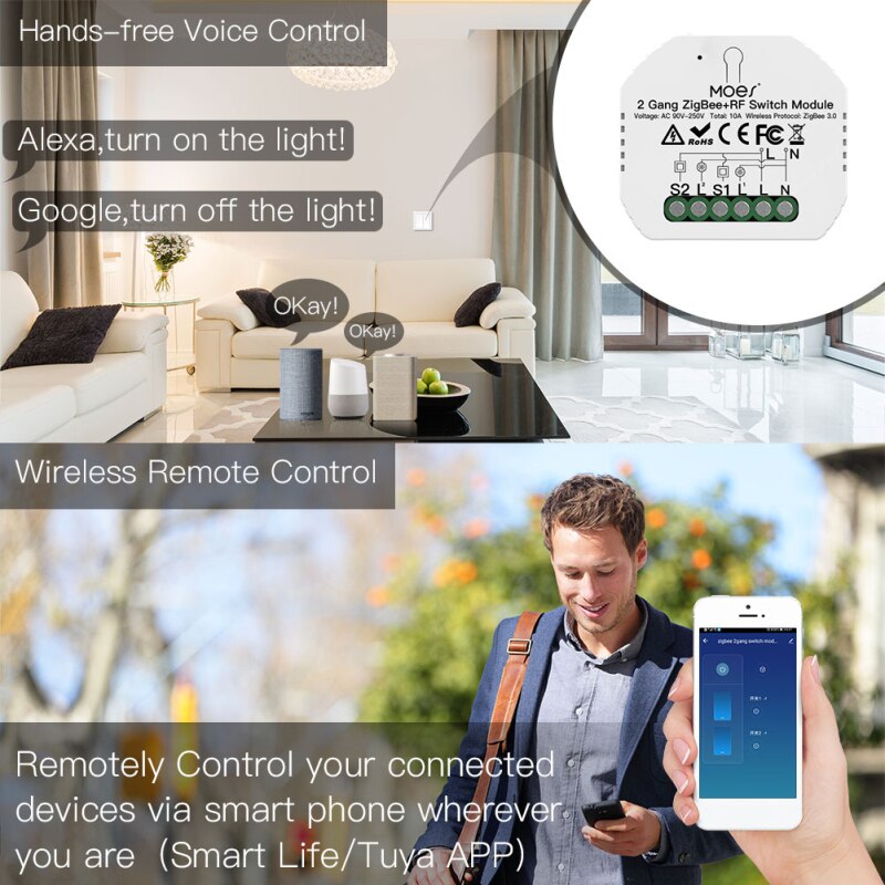 Tuya ZigBee 3.0 Smart Light Switch Relay Module 1/2 Gang Smart Home Automation Modules For Alexa Google Home Yandex Alice