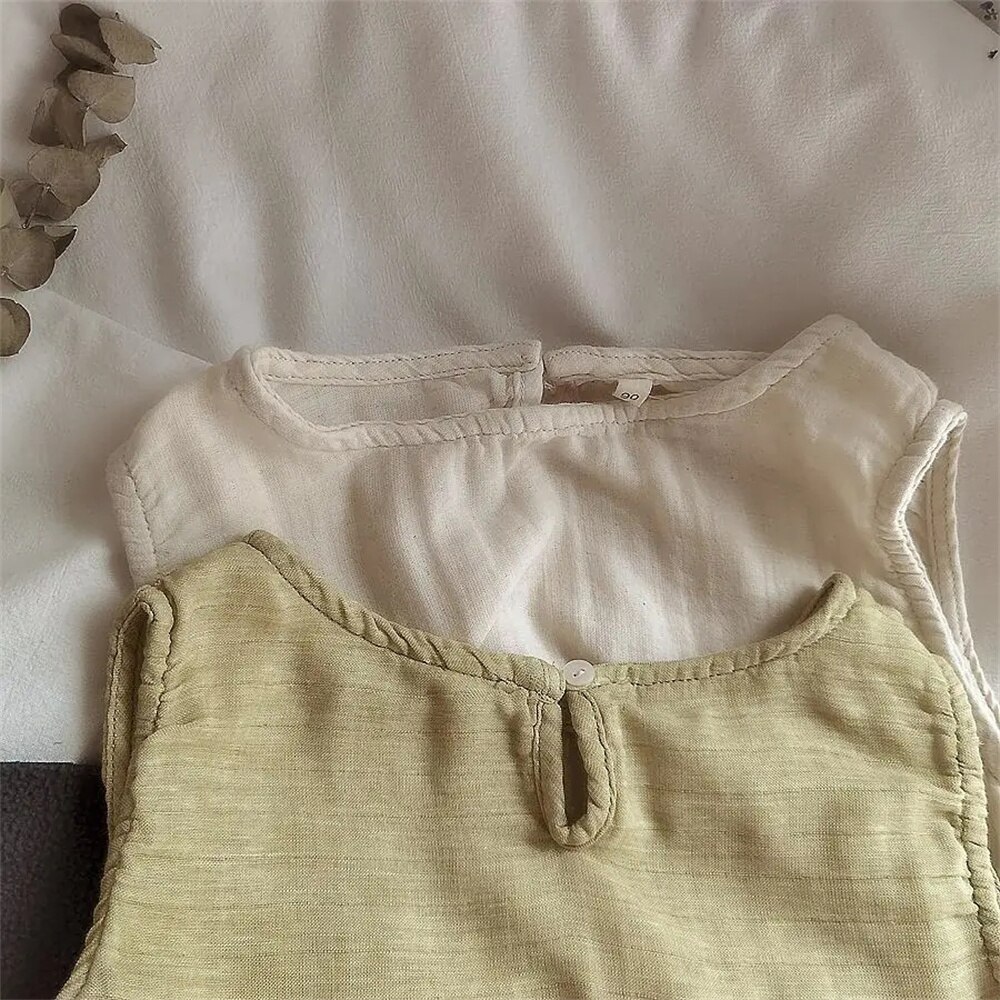 Maglietta senza maniche per bambina neonato camicia In lino di cotone antirughe giacca In maglia sottile allentata morbida In estate