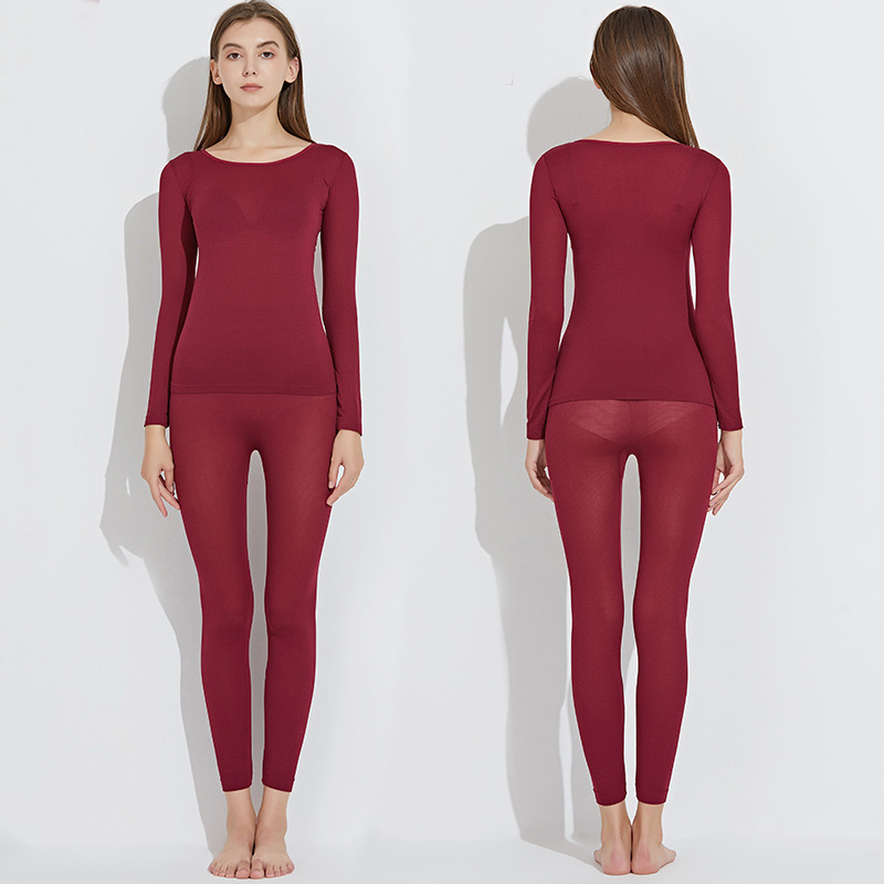 Halyuhn Women's Thermal Underwear Thin Section Set Winter Long John Second Skin Winter Ladies Warm Clothes Thermal Long Sleeve: Burgundy