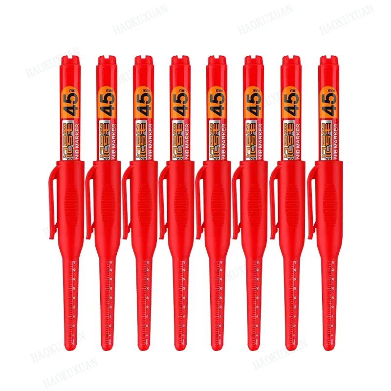8PCS 45mm Spitze Wasserdicht Lange Kopf Marker Stift Quick-Dry Tinte Holzbearbeitung Schwarz Rot Blau Lange kopf Spitze Tiefe Loch Fliesen Schreiner: Rot