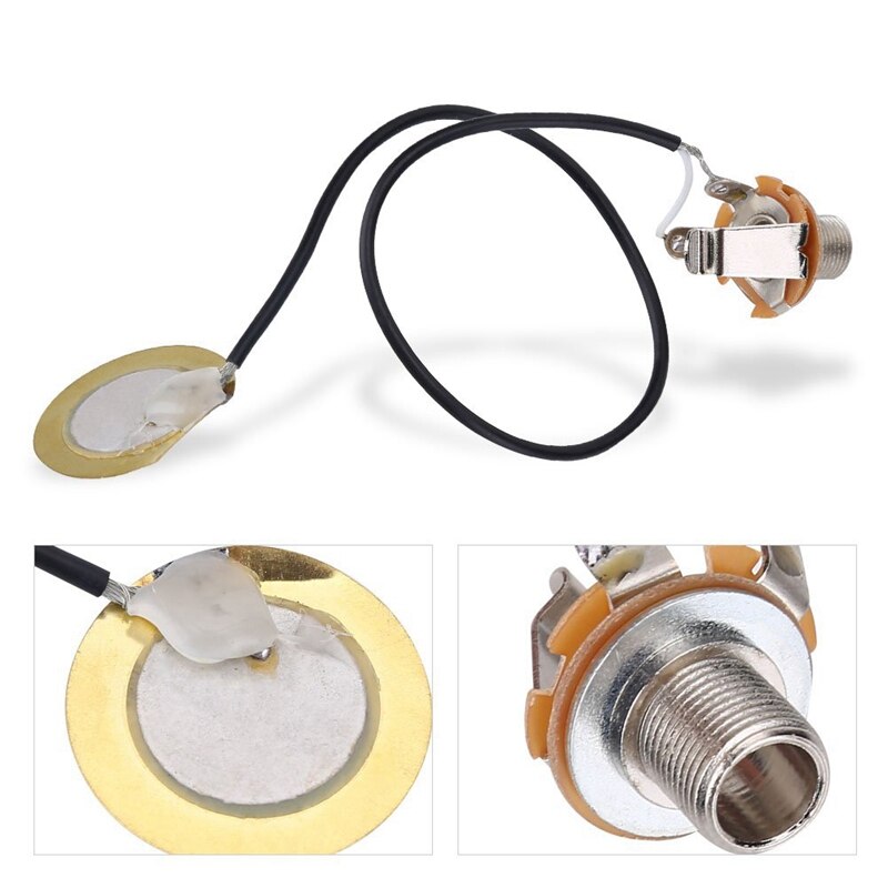 1X Acoustic Guitar Transducer Pre-Wired Amplifier Piezo Jack Pickup &amp; 2 Pcs Guitar Metal Neck Plates With Plastic Mat