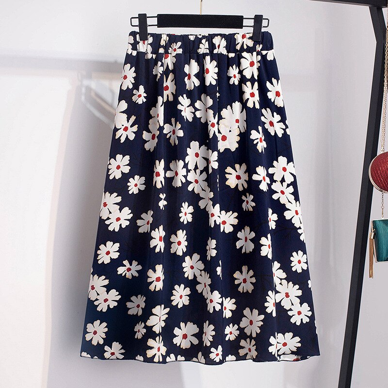 Falda de chifón para mujer, talla grande, 8XL, 10XL, 12XL, 100KG, 150KG, holgada, talla grande, cintura elástica, Floral, falda acampanada: 4XL(80-100KG)