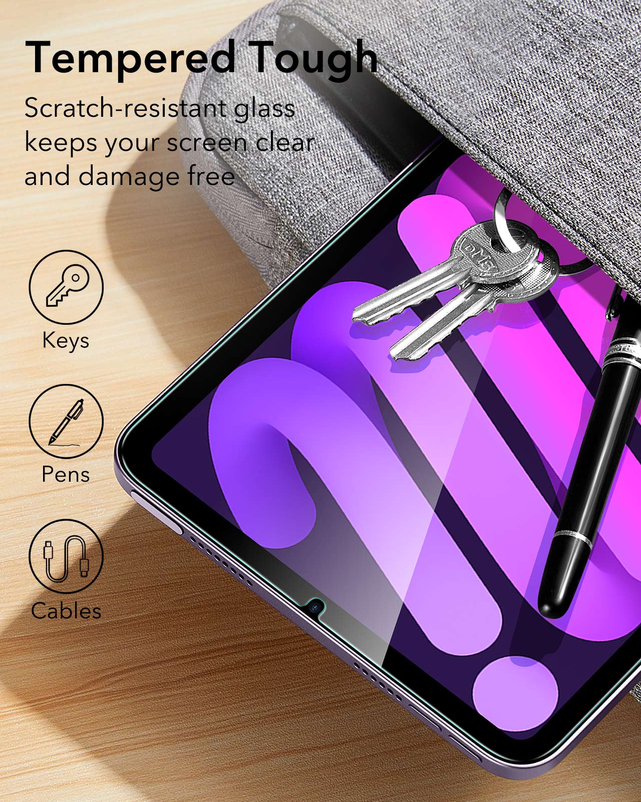 Protecteur d'écran ESR pour iPad 11/10(2025/2022) Pro 11/12.9 -2022) Film en verre trempé avec cadre pour Mini 7/6 Air 5/4