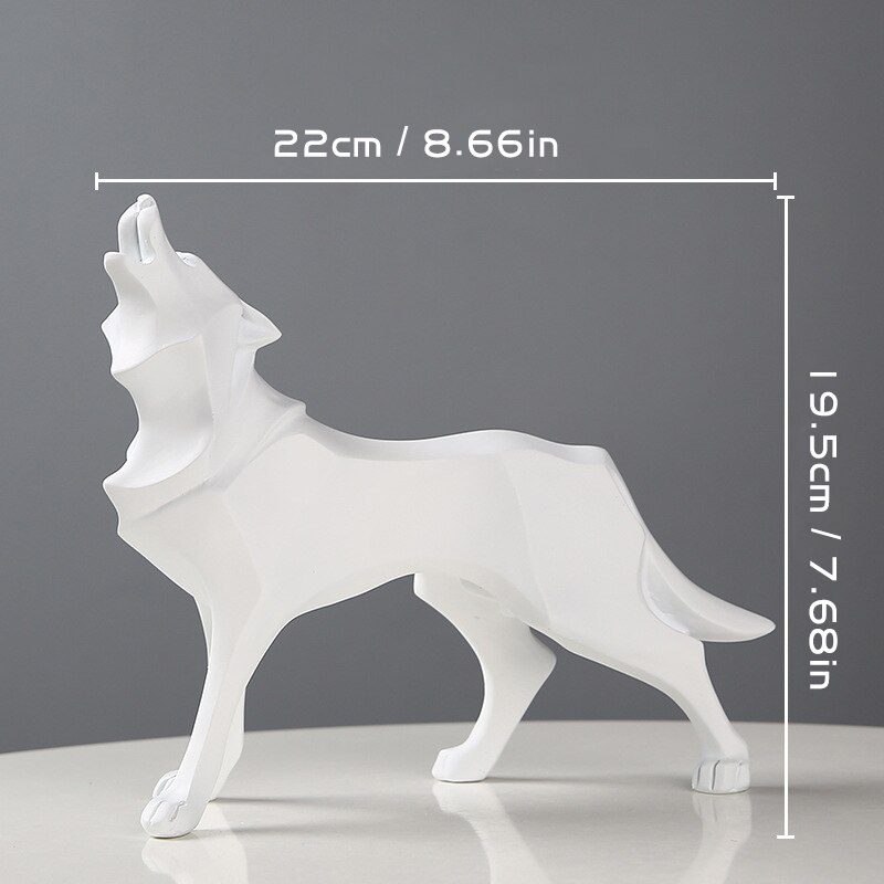 Resin Abstract Wolf Statue Nordic Geometric Animal Figurines Wolf Sculpture Crafts Home Office Shelf Desk Decoration Ornaments: white