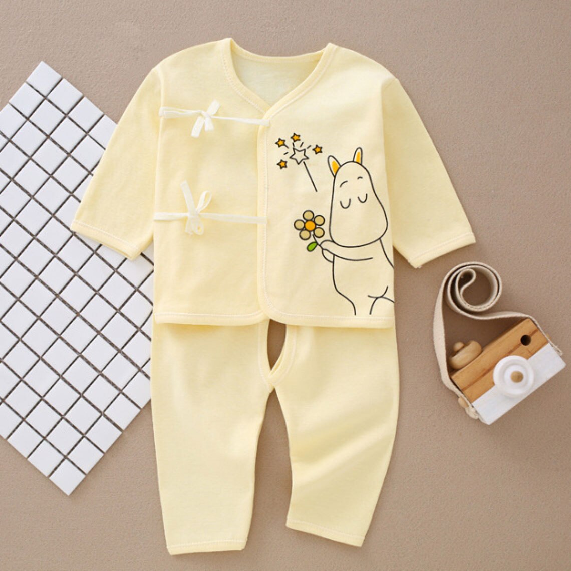 Pur coton bébé ouverture sous-vêtements pour garçons et filles au printemps, été, automne et hiver pour 0-6 mois: Yellow 1502 / Nouveau-né