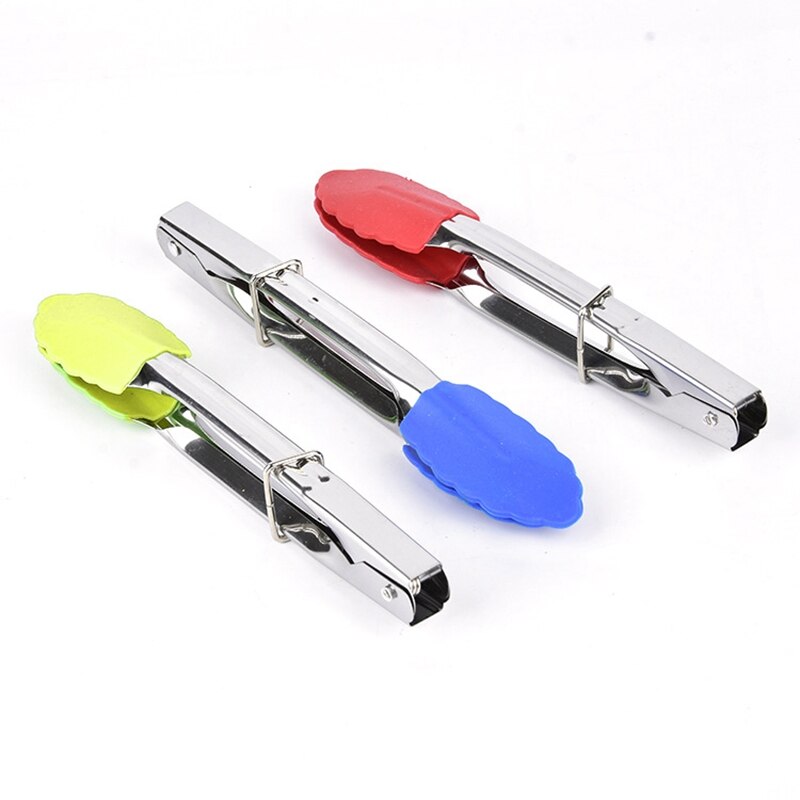 Pinzas resistentes al calor para alimentos de cocina, utensilios de silicona de acero inoxidable para pan, accesorios de cocina, suministros, 1 ud.