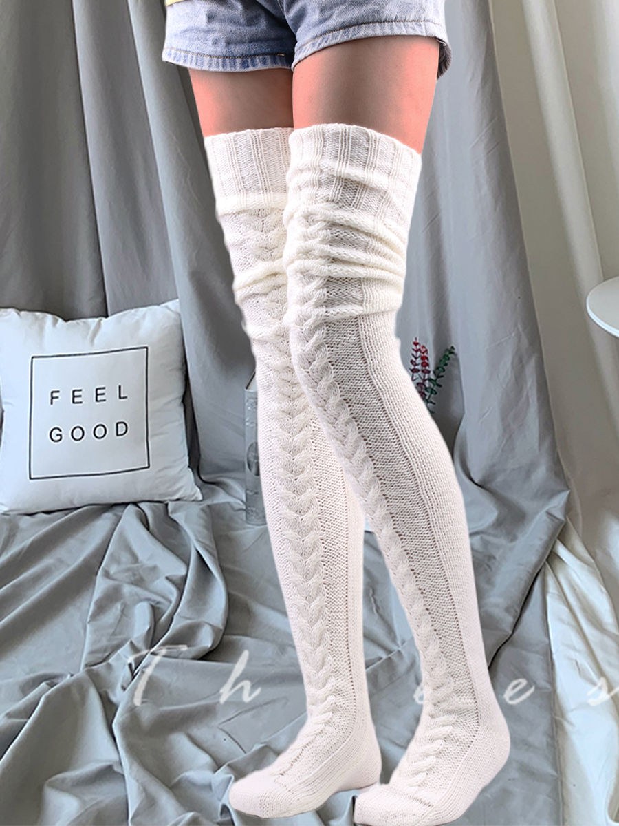 Zakolanówki pończochy damskie zimowe ciepłe damskie dziewczęce czarne białe nad podkolanówki bardzo długi damski wełniany ocieplacz na nogi
