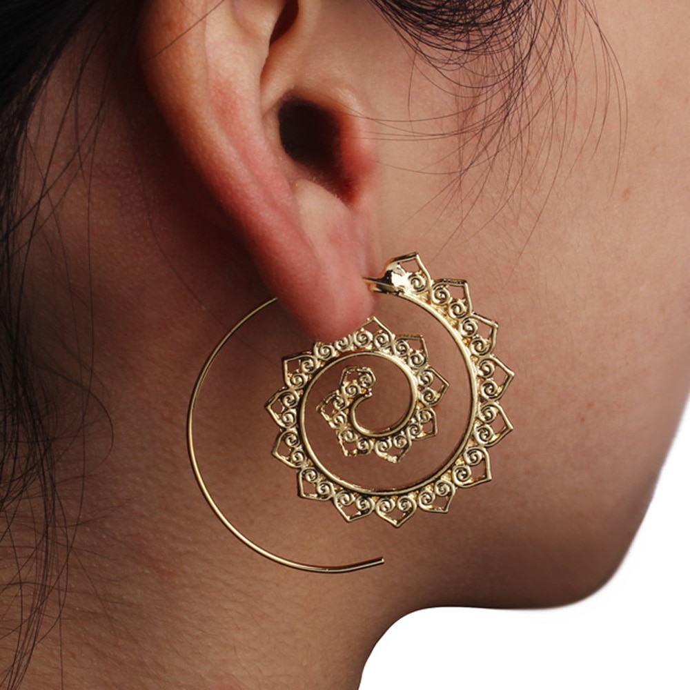 Vintage Bohemian Goud/Zilver Kleur Hollow Big Verklaring Oorringen voor Vrouwen Oor Ringen Earring Hoops Indian Sieraden
