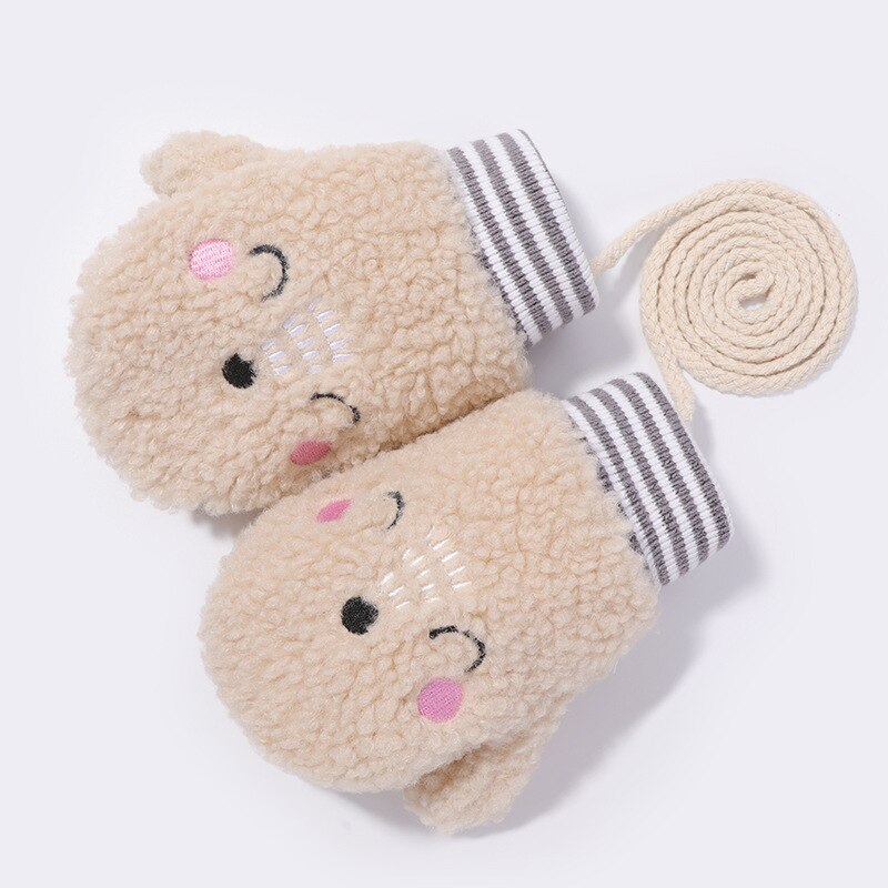 Products For Autumn And Winter Children'S Mittens Cute Warm And Cold-Proof Plus Cashmere Anti-Lost Gloves: F