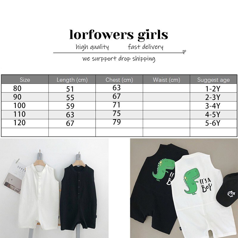 Kids Jongens Katoen Overalls Jumpsuit Voor Kinderen Zomer Dinosaurus Losse Patroon Korte Kleding Broek Ovralls Voor Peuter Zwart Wit