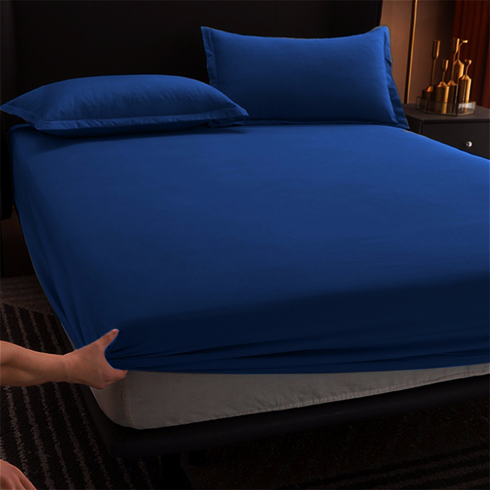 40#Fitted Sheet Coverlets Absorbent Quick Drying Sheets Mattress Cover Navy Blue Bedspreads Japanese Style Bedroom Bedspread