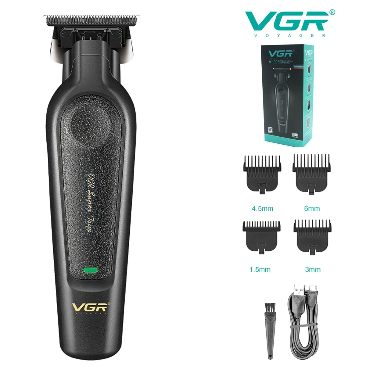 VGR V-995 tondeuse à cheveux professionnelle pour hommes DLC t-blade à faible bruit lame en céramique sans fil tête d'huile tondeuse à cheveux Machine de finition: GRIS
