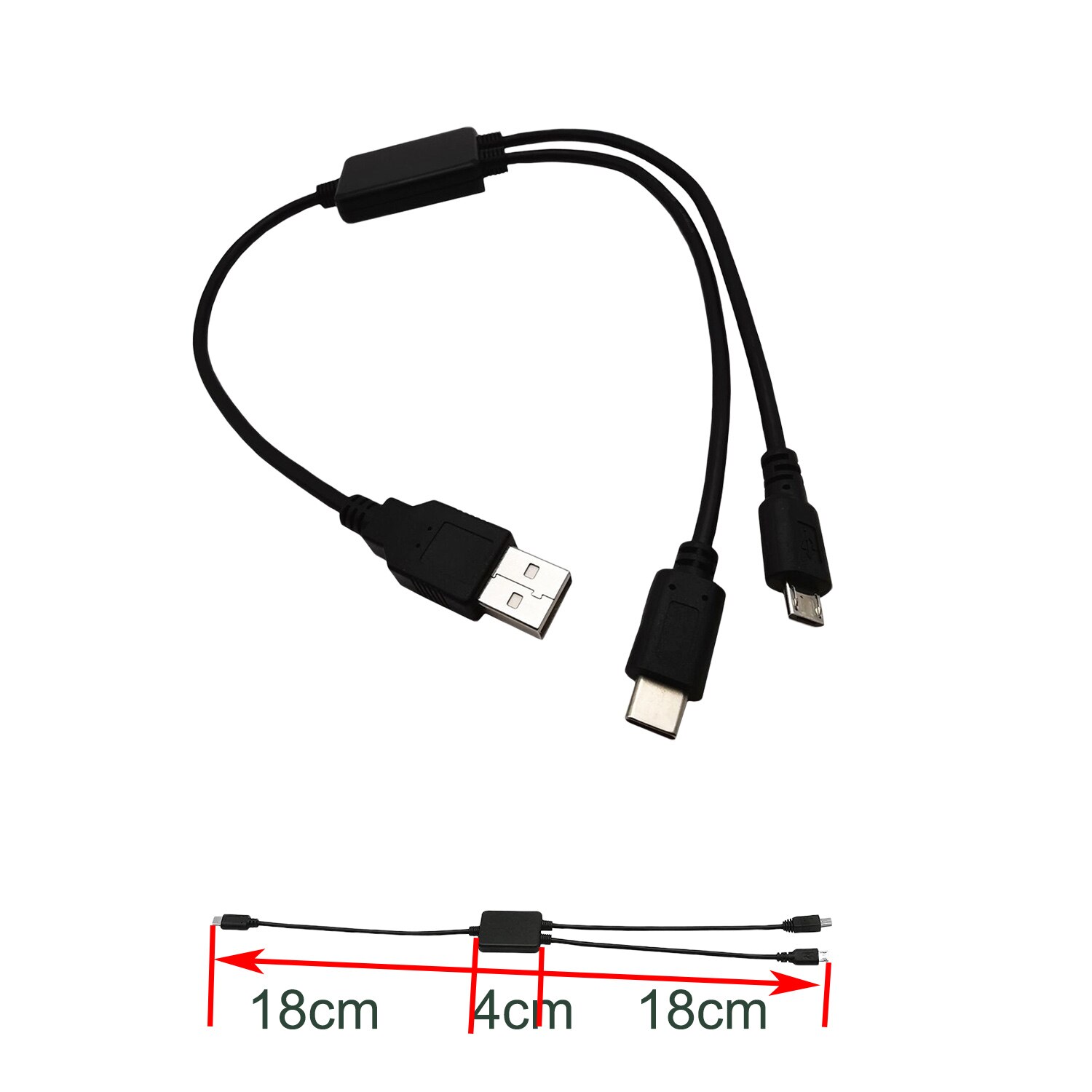 1pc Multifunction USB 2.0 A Male to Micro 5 pin Male & USB C 3.1 Male 2 in 1 OTG Data Charging Charger Y Splitter Cable Cord