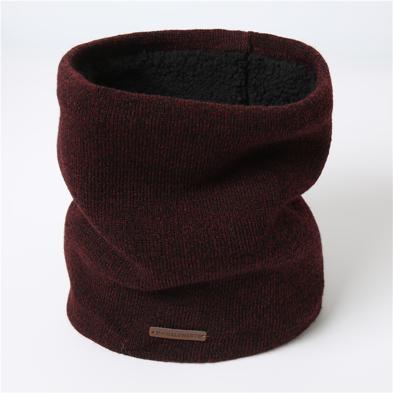 Hommes hiver écharpe tricot fourrure anneau foulards pour les femmes en plein air épais unisexe Snood Sport cou écharpes: WJ117-Wine
