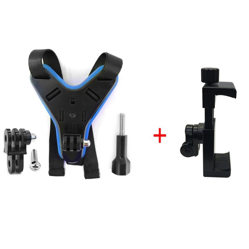 Accesorios para Gopro Hero 87 6 5, adaptador de soporte de montaje fijo en la barbilla delantera del casco de motocicleta para Xiaomi Yi 4K EKEN H9 SJCAM Sj4000: blue and clip