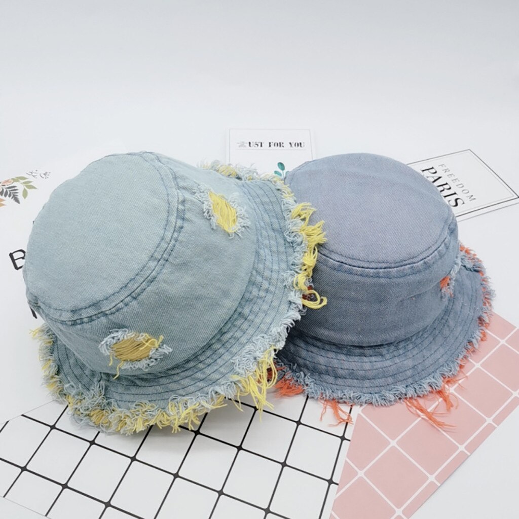 Baby børn denim spand hatte dejlige bløde trykte fisker hat spand hat sol hat hætter udendørs mænd og kvinde spand hatte #25