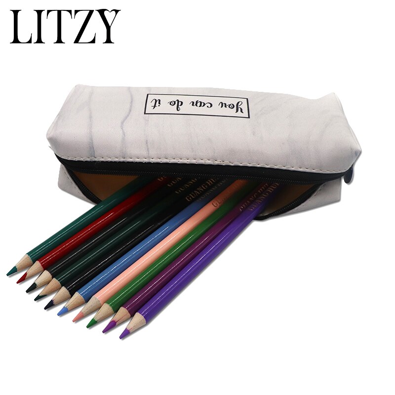 Marmer Etui School Leuke Potlood Gevallen Voor Meisjes Jongen Kawaii Lederen Grote Pen Tas Pencilcase Zakje School Briefpapier