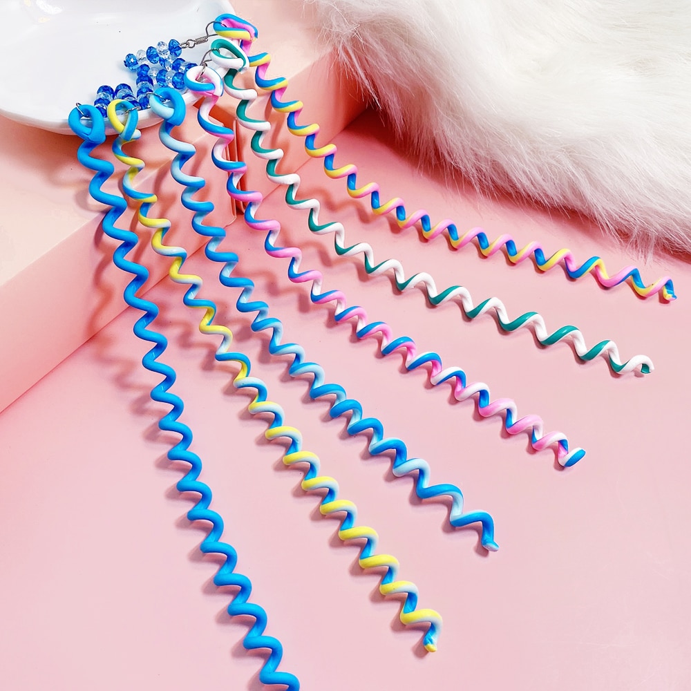 1 sæt /6 stk regnbue farve pandebånd hårbånd krystal langt elastisk hårbeklædning til pige hovedbeklædning børnehår tilbehør værktøj: Blå sæt 6